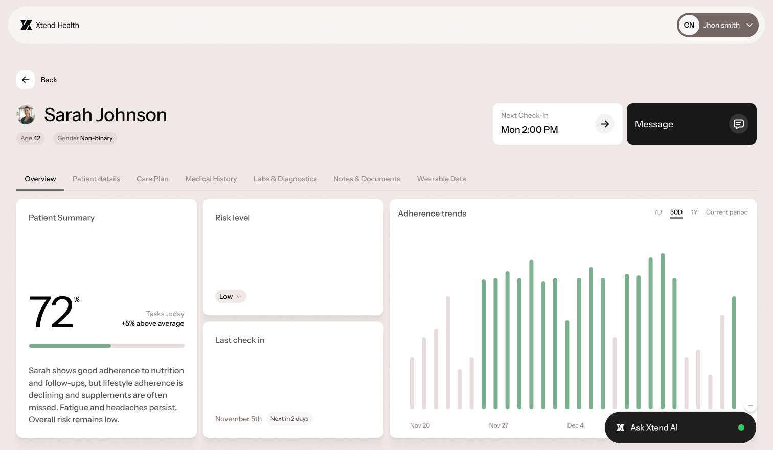 Provider portal patient overview